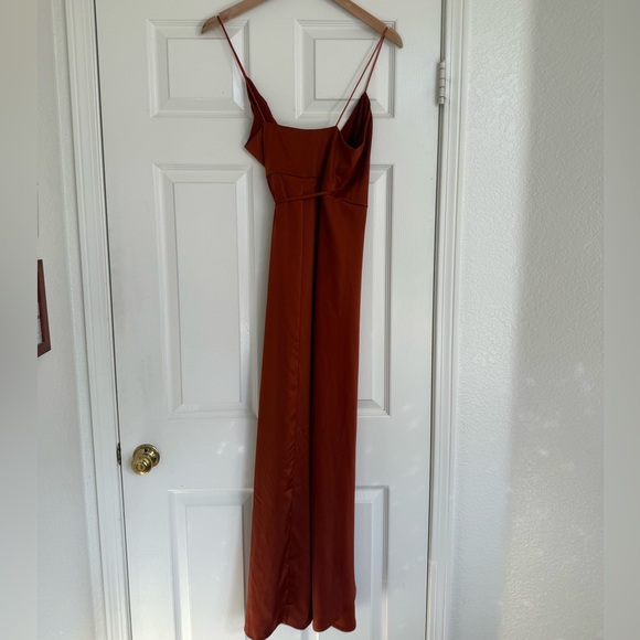 ShowPo. Terra Cotta Elegant Rust Satin Maxi Dress Size 6 Made in Australia - Picture 7 of 7